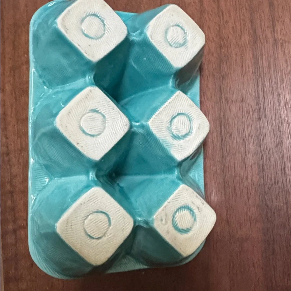 ANTHROPOLOGIE biscuit HALF-DOZEN 6 EGG CRATE TURQUOISE Blue STONEWARE #25442534